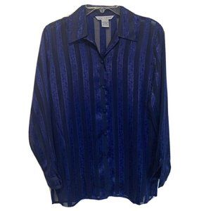 Ship N Shore Women's Vtg Sz Sm Blue Sheer Striped L/S Button Up Blouse Nautical